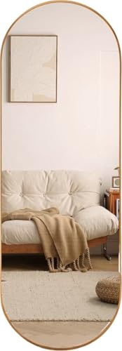 SensaHome Ovaler Ganzkörperspiegel – Minimalistischer Wand- & Standspiegel – Metallkante – Modern – 50x160 cm – Gold von SensaHome