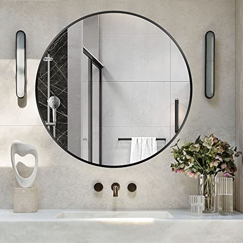 SensaHome – Wandspiegel im modernen Design – runder Spiegel – kratzfrei – Schwarz – 70 cm von SensaHome