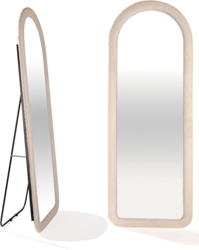SensaHome gepolsterter Standspiegel oval – Ganzkörperspiegel Wildledersamt – 60 x 160 – Teddyweiß von SensaHome
