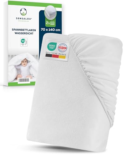 Sensalou Spannbettlaken Wasserdicht 70x140 cm 2er Pack – Nässeschutz für Kinderbetten mit Weicher Baumwolle – Atmungsaktives Inkontinenz Spannlaken für Kinder – Geräuschlos & Waschbar bei 95 °C von Sensalou