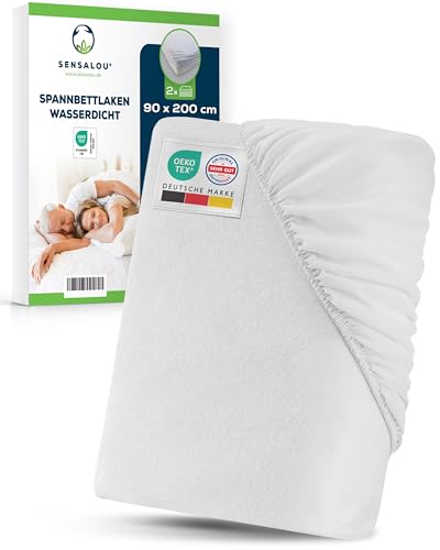 Sensalou Spannbettlaken Wasserdicht 90x200 cm 2er Pack – Matratzenschutz Laken für Einzelbett & Pflegebett – Atmungsaktive Betttuch Inkontinenz Nässeschutzauflage – Geräuschlos & Waschbar bei 95 °C von Sensalou