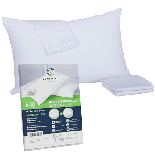 Sensalou Kissenbezug wasserdicht 2er Set in 7 Größen - 40x80 cm Kopfkissenbezug weiß mit Reißverschluss - Allergiker Kopf-Kissen-Hülle milbendicht von Sensalou