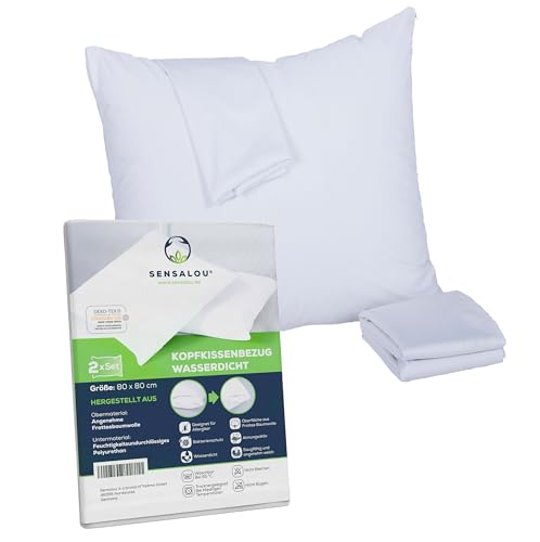 Sensalou Kissenbezug wasserdicht 2er Set in 7 Größen - 80x80 cm Kopfkissenbezug weiß mit Reißverschluss - Kopfkissen Inkontinenz Schutzbezug Schwitzen von Sensalou