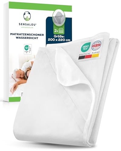 Sensalou Matratzenschoner wasserdicht 200 x 220 cm 2er Set – Inkontinenzauflage für Doppelbett - Höhe bis 30 cm – Nässeschutz Matratzenauflage für Allergiker, atmungsaktiv, waschbar von Sensalou