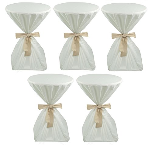 Sensalux 5X Stehtischhusse, Oeko-TEX®100, abwaschbar, weiß, 60 cm, Schleifenband Creme von Sensalux