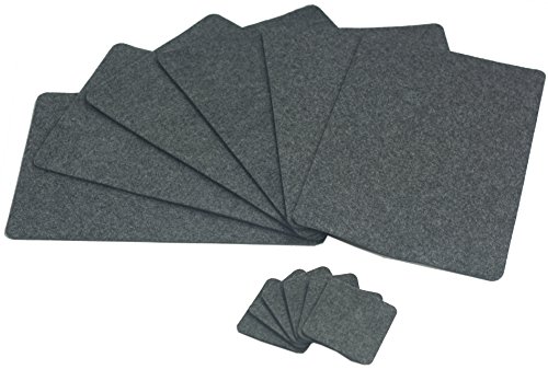 Sensalux 6X Filz Tischsets + 6X Glasuntersetzer grau-meliert + abgerundete Ecken, Tischset, Platzsets, Platzmatte, 4-5mm starker Filz, Untersetzer 30x45cm, Tischmatten von Sensalux