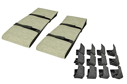 Sensalux Bierbankauflage + Bodenschoner für Bierzeltgarnitur, 220cm x 25cm (2 STK.) + 12 Bodenschoner, Auflage: Grau-Beige | Schoner: Grau von Sensalux