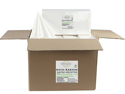 Sensalux Gastro-Servietten Karton, 8 x 200 Stück, weiß, 3-lagig 1/4-Falz 33 cm x 33 cm, 1600 STK Servietten hochwertige Servietten, ideal für Partys, Hochzeiten, Geburtstage von Sensalux