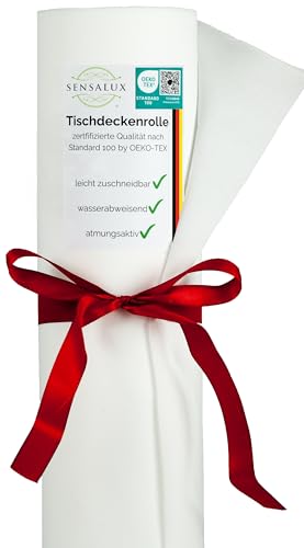 Sensalux Tischdeckenrolle, wasserabweisend, 80g/m², bis zu 45% Recyclat, Vlies-Tischwäsche, wiederverwendbar, 0,79m x 40m, Weiß von Sensalux