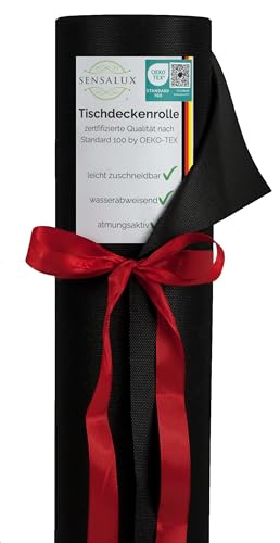 Sensalux Tischdeckenrolle, wasserabweisend, 80g/m², bis zu 45% Recyclat, Vlies-Tischwäsche, wiederverwendbar, 0,99m x 25m, Schwarz von Sensalux