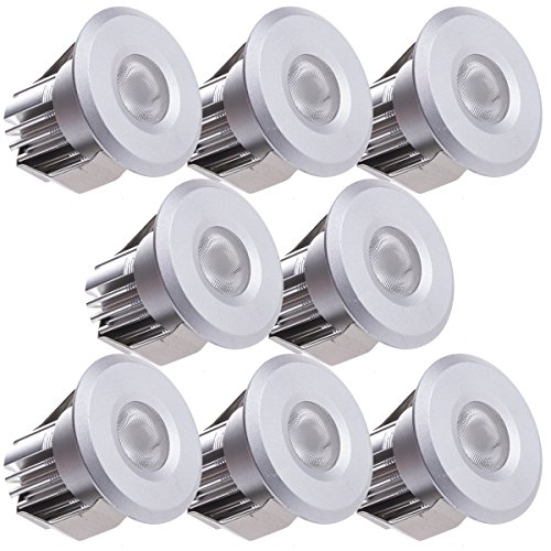 Sensati Kleine Miniatur LED Einbauleuchte Downlight Spot Set zu 8 Stück, dimmbar, 1200 lm, inklusive Treiber, Gehäusefarbe silber, warmweiß T102 8 WW S von Sensati