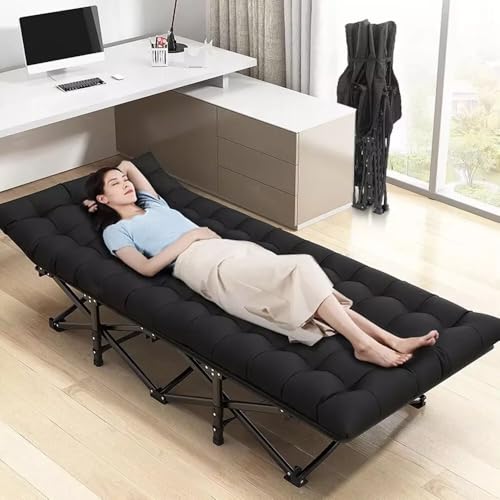 Sensch Camping Cot with Thick Pad, Folding Camping Cot Oversize Cots for Sleeping Camping Bed Folding Cot for Camping W/Pilllow Mattress for Home Office Nap Beach Travel, 600LBS (Black) von Sensch