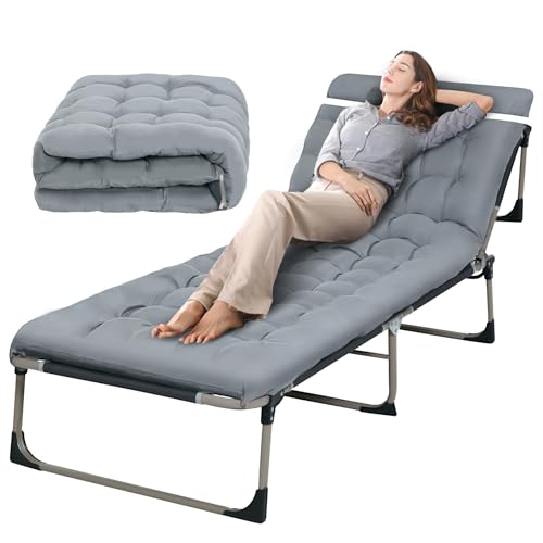 Sensch Folding Camping Cot W/Mat, Adjustable 5-Position Camping Bed Oversize Cots for Sleeping Camping Bed Folding Cot for Camping W/Pilllow Mattress for Home Office Nap Beach Travel von Sensch