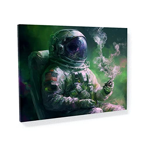Sense Canvas Astronaut Smoking Weed 45 Leinwandkunst – Heimdekoration Wandkunstdruck Poster Gemälde groß 40 x 30 / 1,9 cm von Sense Canvas
