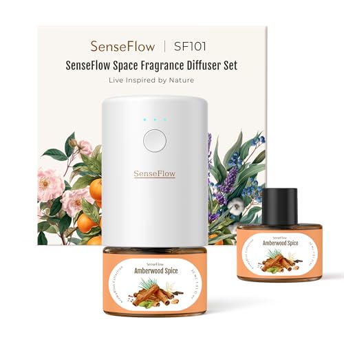 SenseFlow Aroma Diffuser für Ätherische Öle SF101, Wasserloser Ultraschall Duftstecker Raumduft, 100% pflanzlich Lufterfrischer, 120-Tage Aroma für Zuhause, Hotel - bis zu 100 m² - Amberholz-Gewürz SenseFlow Aroma Diffuser für Ätherische Öle SF101, Wasserloser Ultraschall Duftstecker Raumduft, 100% pflanzlich Lufterfrischer, 120-Tage Aroma für Zuhause, Hotel - bis zu 100 m² - Amberholz-Gewürz von SenseFlow