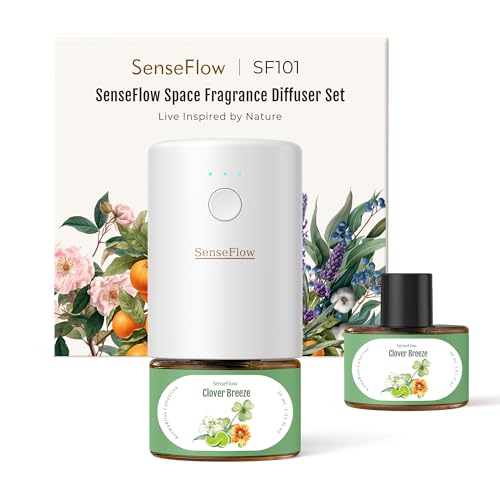 SenseFlow Aroma Diffuser für Ätherische Öle SF101, Wasserloser Ultraschall Duftstecker Raumduft, 100% pflanzlich Lufterfrischer, 120-Tage Aroma für Zuhause, Hotel - bis zu 100 m² - Kleeblattbrise SenseFlow Aroma Diffuser für Ätherische Öle SF101, Wasserloser Ultraschall Duftstecker Raumduft, 100% pflanzlich Lufterfrischer, 120-Tage Aroma für Zuhause, Hotel - bis zu 100 m² - Kleeblattbrise von SenseFlow