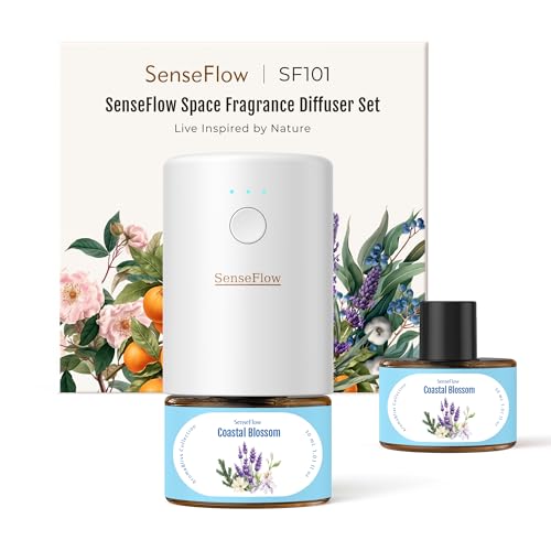 SenseFlow Aroma Diffuser für Ätherische Öle SF101, Wasserloser Ultraschall Duftstecker Raumduft, 100% pflanzlich Lufterfrischer, 120-Tage Aroma für Zuhause, Hotel - bis zu 100 m² - Küstenblüte von SenseFlow