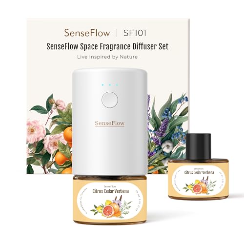 SenseFlow Aroma Diffuser für Ätherische Öle SF101, Wasserloser Ultraschall Duftstecker Raumduft, 100% pflanzlich Lufterfrischer, 120-Tage Aroma für Zuhause, Hotel bis zu 100 m²- Zitrus-Zedern Verbene von SenseFlow
