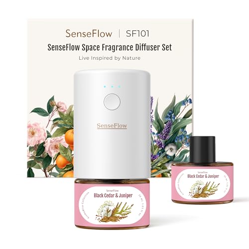 SenseFlow Aroma Diffuser für Ätherische Öle SF101, Wasserloser Ultraschall Duftstecker Raumduft, 100% pflanzlich Lufterfrischer, 120-Tage Aroma für Zuhause- bis zu 100 m² - Schwarze Zeder & Wacholder SenseFlow Aroma Diffuser für Ätherische Öle SF101, Wasserloser Ultraschall Duftstecker Raumduft, 100% pflanzlich Lufterfrischer, 120-Tage Aroma für Zuhause- bis zu 100 m² - Schwarze Zeder & Wacholder von SenseFlow