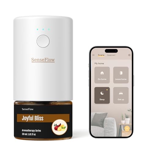 SenseFlow Aroma Diffuser für Ätherische Öle Wi-Fi SF101S, Wasserloser Ultraschall Duftstecker Raumduft, 100% pflanzlich Lufterfrischer, 120-Tage Aroma für Zuhause bis 100 m²- Freudige Glückseligkeit von SenseFlow