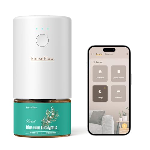 SenseFlow Aroma Diffuser für Ätherische Öle Wi-Fi SF101S, Wasserloser Ultraschall Duftstecker Raumduft, 100% pflanzlich Lufterfrischer, 120-Tage Aroma für Zuhause bis zu 100 m² - Blauer Eukalyptus von SenseFlow