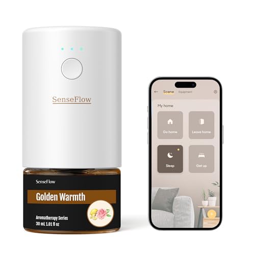 SenseFlow Aroma Diffuser für Ätherische Öle Smart Wi-Fi SF101S, Wasserloser Ultraschall Duftstecker Raumduft, 100% pflanzlich Lufterfrischer, 120-Tage Aroma für Zuhause bis zu 100 m² - Goldene Wärme von SenseFlow