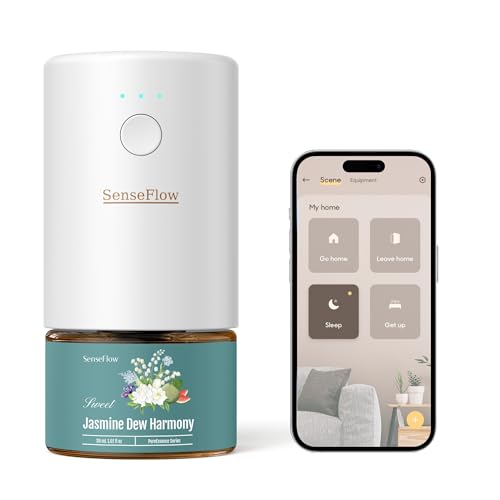 SenseFlow Aroma Diffuser für Ätherische Öle Wi-Fi SF101S, Wasserloser Ultraschall Duftstecker Raumduft, 100% pflanzlich Lufterfrischer, 120-Tage Aroma für Zuhause bis zu 100 m² - Jasmin-Tau-Harmonie von SenseFlow