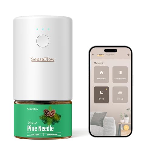 SenseFlow Aroma Diffuser für Ätherische Öle Smart Wi-Fi SF101S, Wasserloser Ultraschall Duftstecker Raumduft, 100% pflanzlich Lufterfrischer, 120-Tage Aroma für Zuhause bis zu 100 m² - Kiefernnadeln von SenseFlow