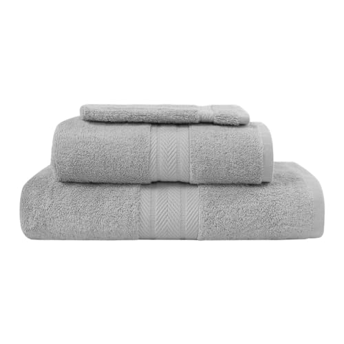 Sensei La Maison du Coton Luxus, 3-teiliges Set (1 Badetuch, 1 Handtuch und 1 Waschhandschuh), Baumwolle, perlgrau, 140 x 200 von Sensei La Maison du Coton