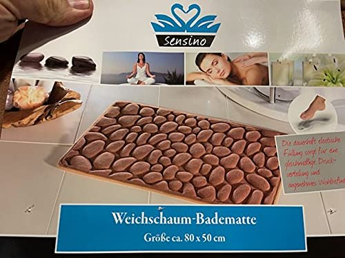 Sensino Badematte weiche Steinoptik, Blau Mikrofaser rutschfeste Duschmatte 50 x 80 cm (Braun) von Sensino
