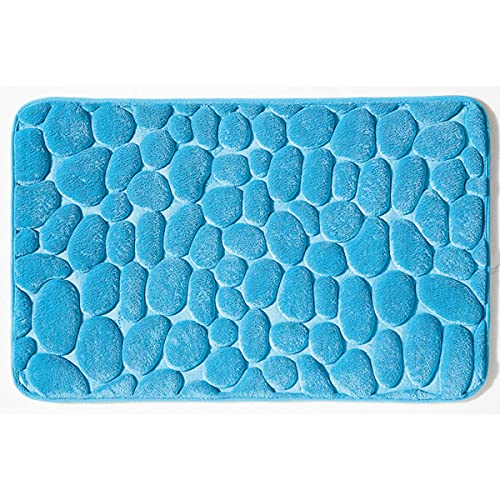 Sensino Badematte weiche Steinoptik, Blau Mikrofaser rutschfeste Duschmatte 50 x 80 cm (Hell Blau) von Sensino