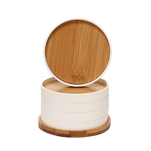 Senstap Untersetzer aus Holz für Getränke Couchtisch, Getränkeuntersetzer mit Halter, 5er Set Tassenmatte für Tischplattenschutz, Tassenuntersetzer mit Lippe 10,2 cm rund, Weiß Senstap Untersetzer aus Holz für Getränke Couchtisch, Getränkeuntersetzer mit Halter, 5er Set Tassenmatte für Tischplattenschutz, Tassenuntersetzer mit Lippe 10,2 cm rund, Weiß von Senstap