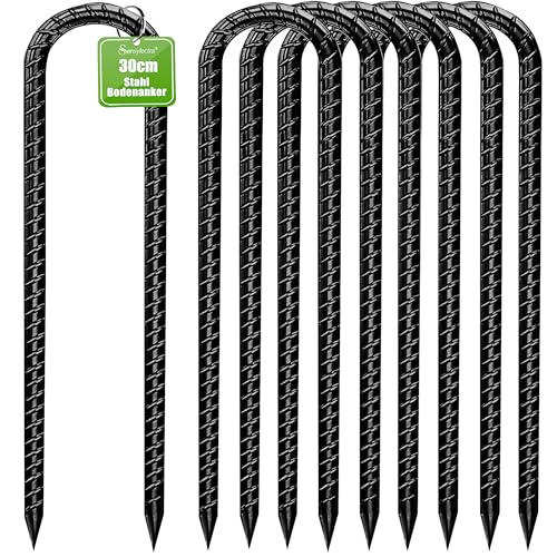 Sensylectra Bodenanker Heringe 30cm,Verzinkter Stahl Bodenanker Trampolin,Stabil Zeltheringe Erdnage,Camping Zelt Heringe für Zelten, Camping, Zaun (Schwarz U, 10 Stück) von Sensylectra