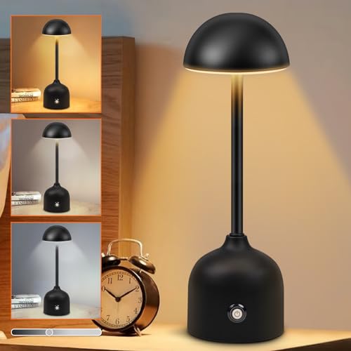 Sentasi LED Tischlampe Kabellos Dimmbar Akku Tischleuchte Touch 3000k/4000k/5000k，4500mAh Ambient Tischlampen Pilzlampen Nachttischlampe Nachtlicht für Esstisch Bars Hotel Wohnzimmer USB Schwarz von Sentasi