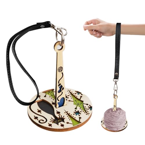 Senteen Wollabwickler, Garnhalter, Handgelenk Garnhalter aus Holz, Garnhalter mit Handschlaufe, 360° Drehung Tragbarer Handgelenk Garnhalter, Verhindert Garnverheddern, Geschenk für Strickliebhaber von Senteen