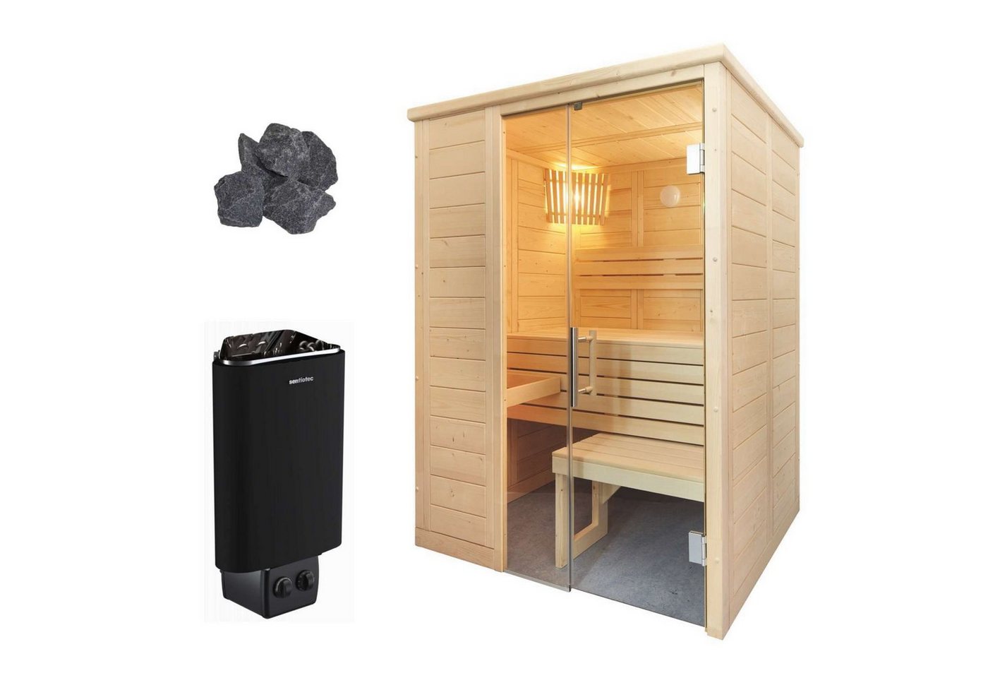 Sentiotec Sauna Sentiotec Alaska Mini Sauna Kompettset Massivsauna Saunakabine von Sentiotec