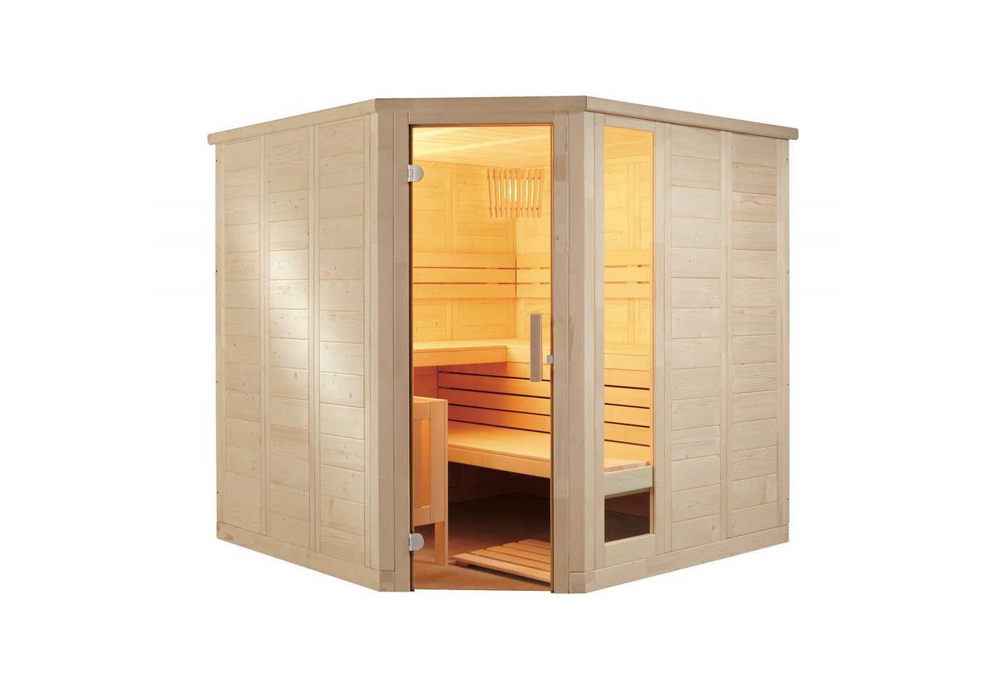 Sentiotec Sauna Sentiotec Komfort Corner Massivsauna aus Fichte Saunakabine ca. von Sentiotec