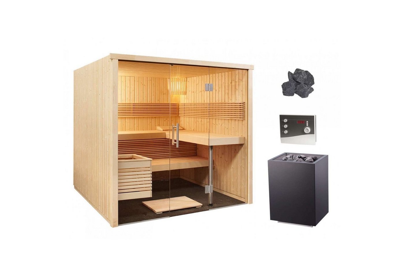 Sentiotec Sauna Sentiotec Panorama Large Komplettsauna aus Fichte Saunakabine von Sentiotec