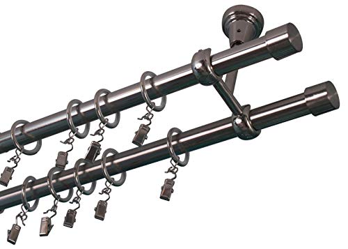 Sento 19/19mm Decken Gardinenstange Vorhangstange 2-läufig Edelstahl Optik Metall 420cm von Sento