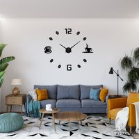 Kaffee Wanduhr, 3D Wohnkultur, Spiegel Acryl Modernes Design Diy Uhr, Wohnzimmer Große Wanduhr von SentopEU
