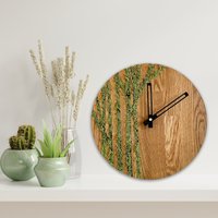 Kunst Moss Wanduhr, Eichen Eiche Moderne Moos Uhr Dekoration, Wandkunst, Echte Holz Wanduhr Mit Grünem von SentopEU