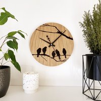 Vögel Natur Eichenholz Wanduhr Gravur Laser Cut Decor Holzuhr Wandbehang Moderne Uhr | Stärke 3, 6 Mm von SentopEU