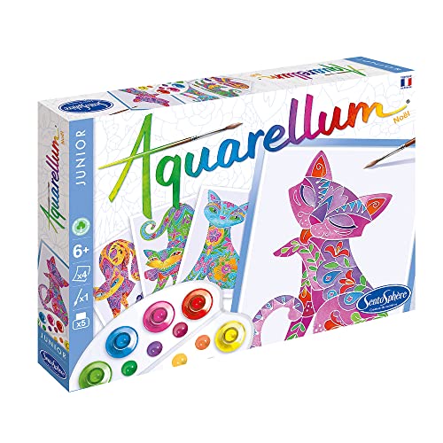 Sentosphère 3906512 Aquarellum Junior, Aquarell-Mal-Set für Kinder, Motiv Katzen, DIY Kreativset, Bastelset, Malset ab 6 Jahren von Sentosphere