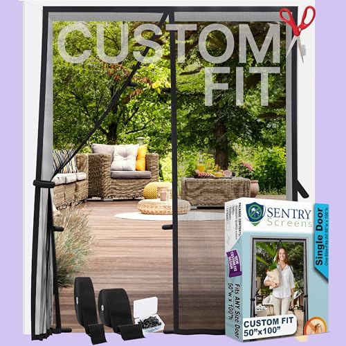 Magnetische Fliegengittertür – Einheitsgröße bis zu 127 cm B x 254 cm H – robustes Netz, selbstschließend – Schwarz Grau Weiß von Sentry Screens