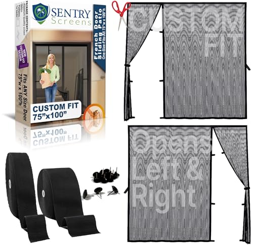 Magnetvorhang aus Fiberglas für Terrassentür, französische und Doppeltür, versetzte Öffnung links oder rechts, max. 190,5 cm B x 254 cm H, passgenau mit Magnetverschlüssen Sentry Screens von Sentry Screens