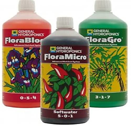 Senua, General Hydroponics, Hydrokultur-Dünger, hartes Wasserm Flora QT-Serie, FloraGro, FloraBloom und FloraMicro, 1 l von Senua