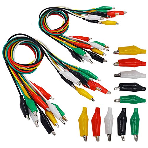 Senven (20pcs Testleitung + 10Pcs Krokodilklemme) Doppelköpfiger Krokodilklemme Messleitungssatz Jumper Farbe Krokodilklemme Sondenverbinder, Doppelkopf-Messleitung Krokodilklemme -52cm -5Farben von Senven