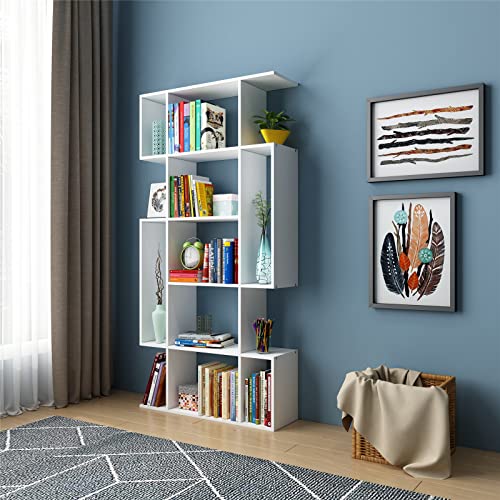Bücherregal Bücherschrank Regal mit 5 Ebenen Holz Standregal for CDs Magazine in Büro Wohnzimmer Schlafzimmer Weiß 84 x 23.5 x 169cm (L x B x H) von Senvoziii