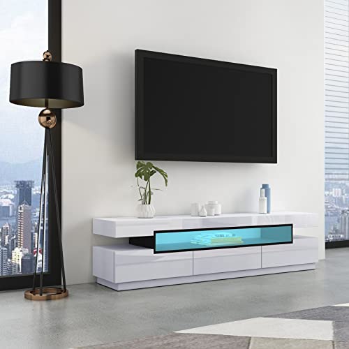 LED TV Schrank Modernes Hochglanz TV Board mit 3 Schubladen und Offener Fall Fernsehschrank für Wohnzimmer Schlafzimmer Möbel, Weiß, 160 x 35 x 42 cm von Senvoziii