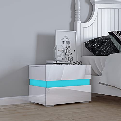 Nachttisch mit LED Licht Nachtschrank Endtisch 2 Schubladen und Hochglanz Kommode Beistelltisch für Schlafzimmer Wohnzimmer Weiß Nachttisch mit LED Licht Nachtschrank Endtisch 2 Schubladen und Hochglanz Kommode Beistelltisch für Schlafzimmer Wohnzimmer Weiß von Senvoziii